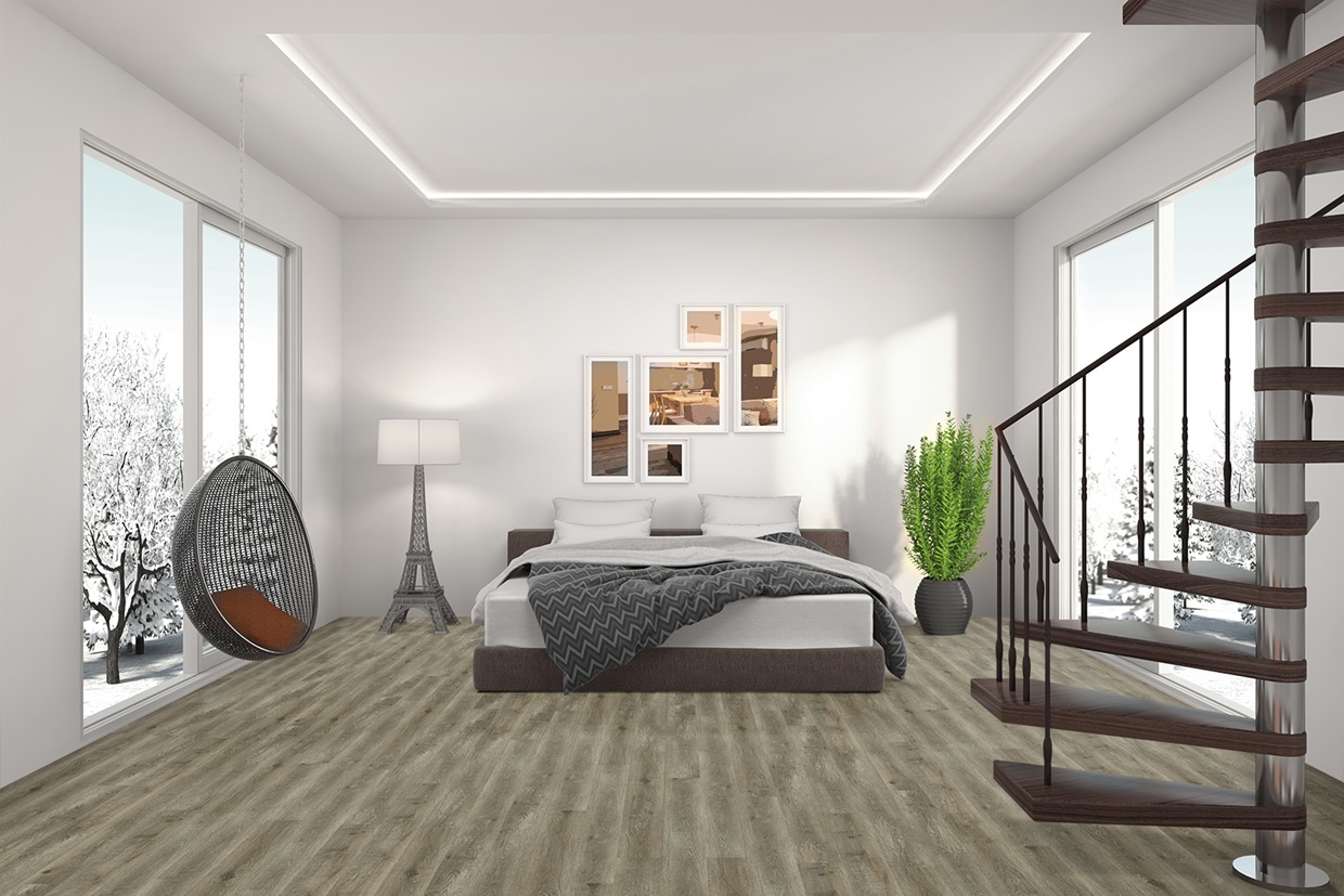 Axiscor Axis Prime Taupe Room Scene Floor Sample On It
