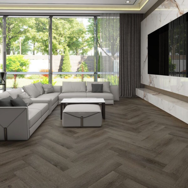 Axiscor Elevate Slate Room Scene Floor Sample On It